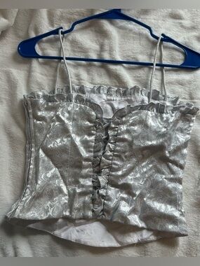 Zum Zum by Niki Livas Vintage Silver Ruffle Corset Bandeau